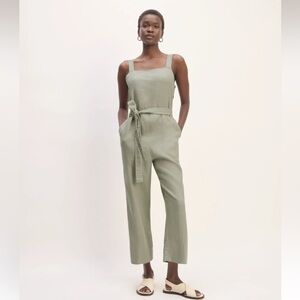 Everlane The Linen Side Button Jumpsuit Size 6 Sage Green